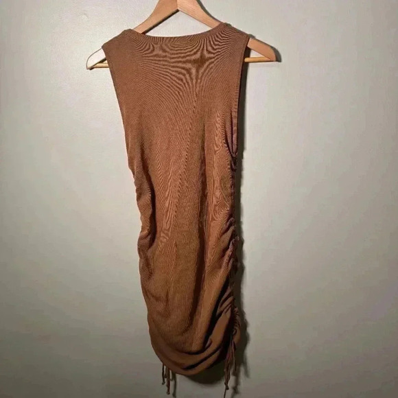 Lioness Womens Camel Brown Military Minds Mini Dress Large Ribbed Ruched Stretch - Picture 6 of 6